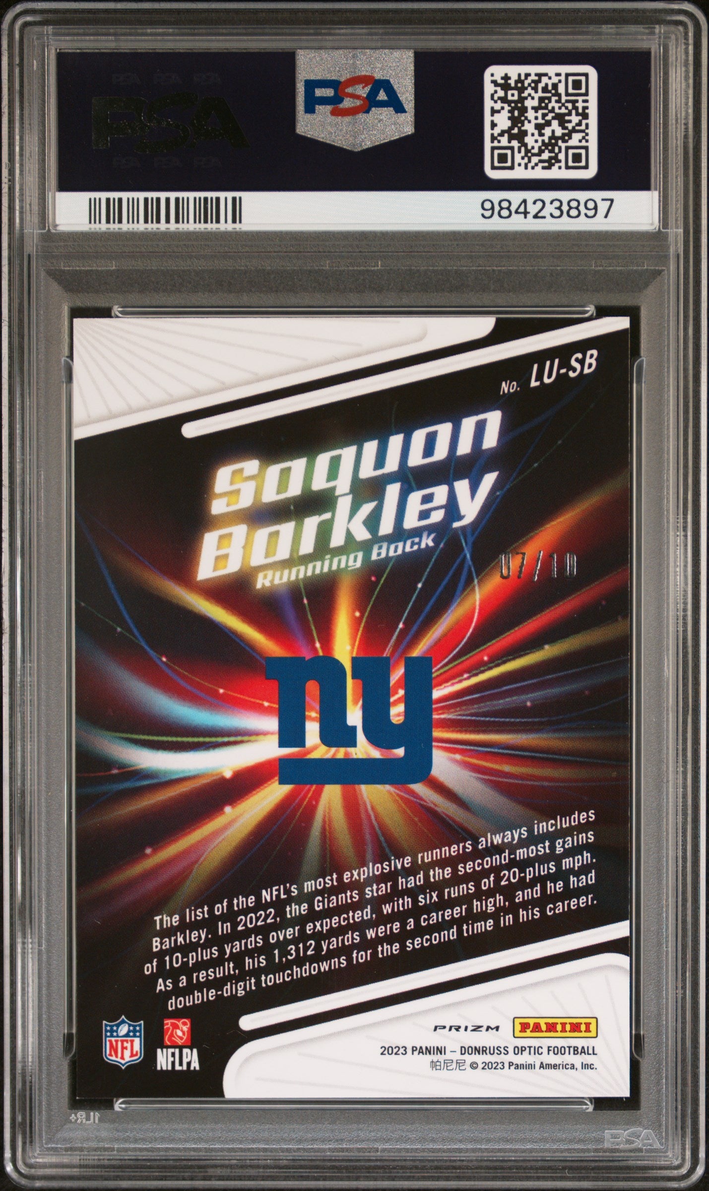 2023 Donruss Optic #LUSB Saquon Barkley Light it Up Gold PSA 10