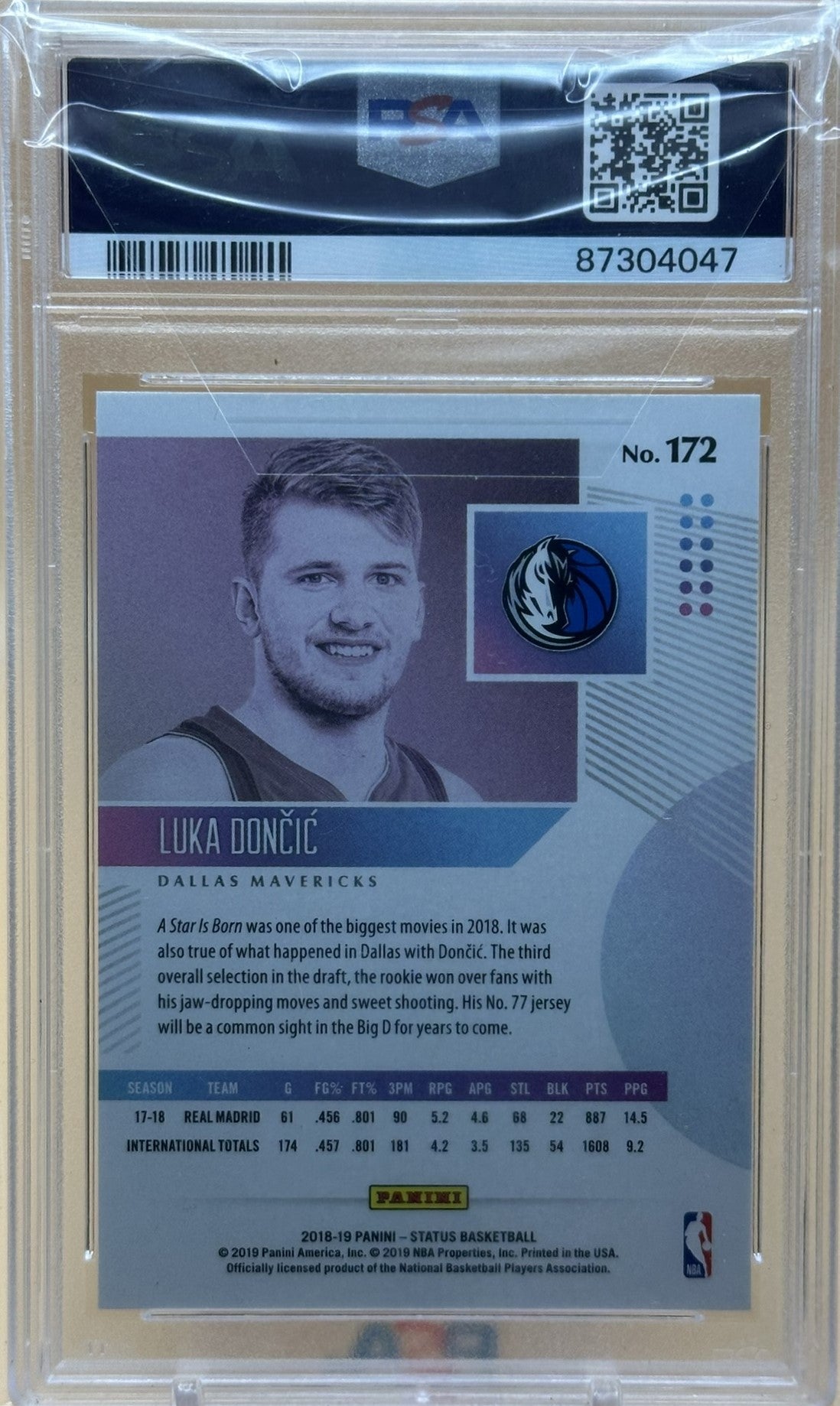 2018 Panini Status #172 Luka Doncic Blue PSA 10