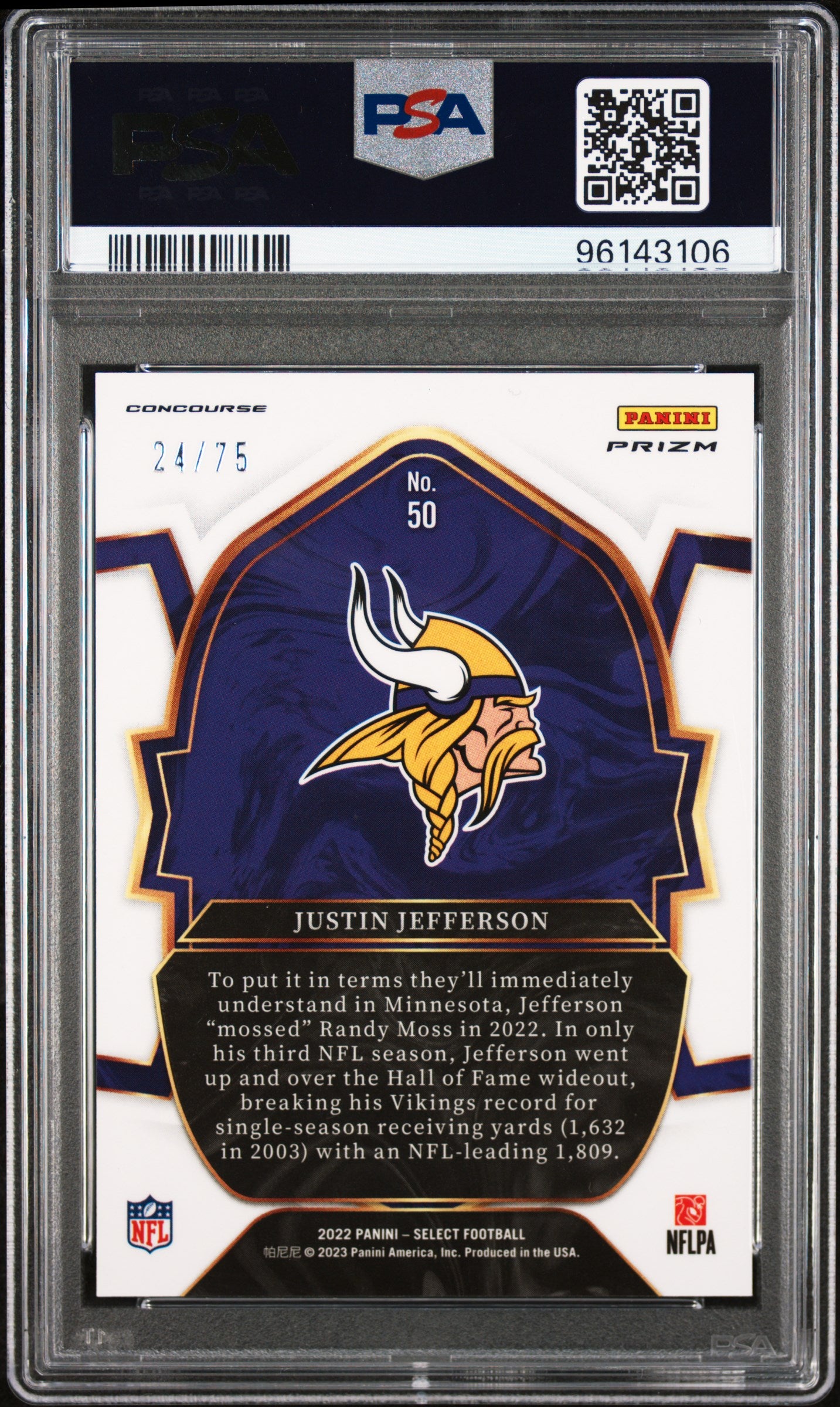 2022 Select #50 Justin Jefferson Purple PSA 10