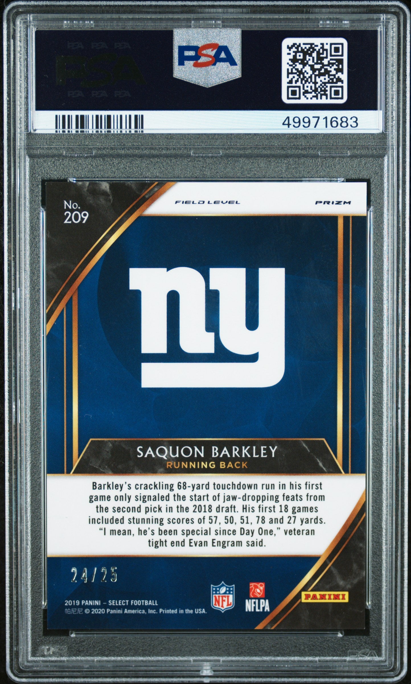 2019 Panini Select #209 Saquon Barkley Tie-Dye PSA 10