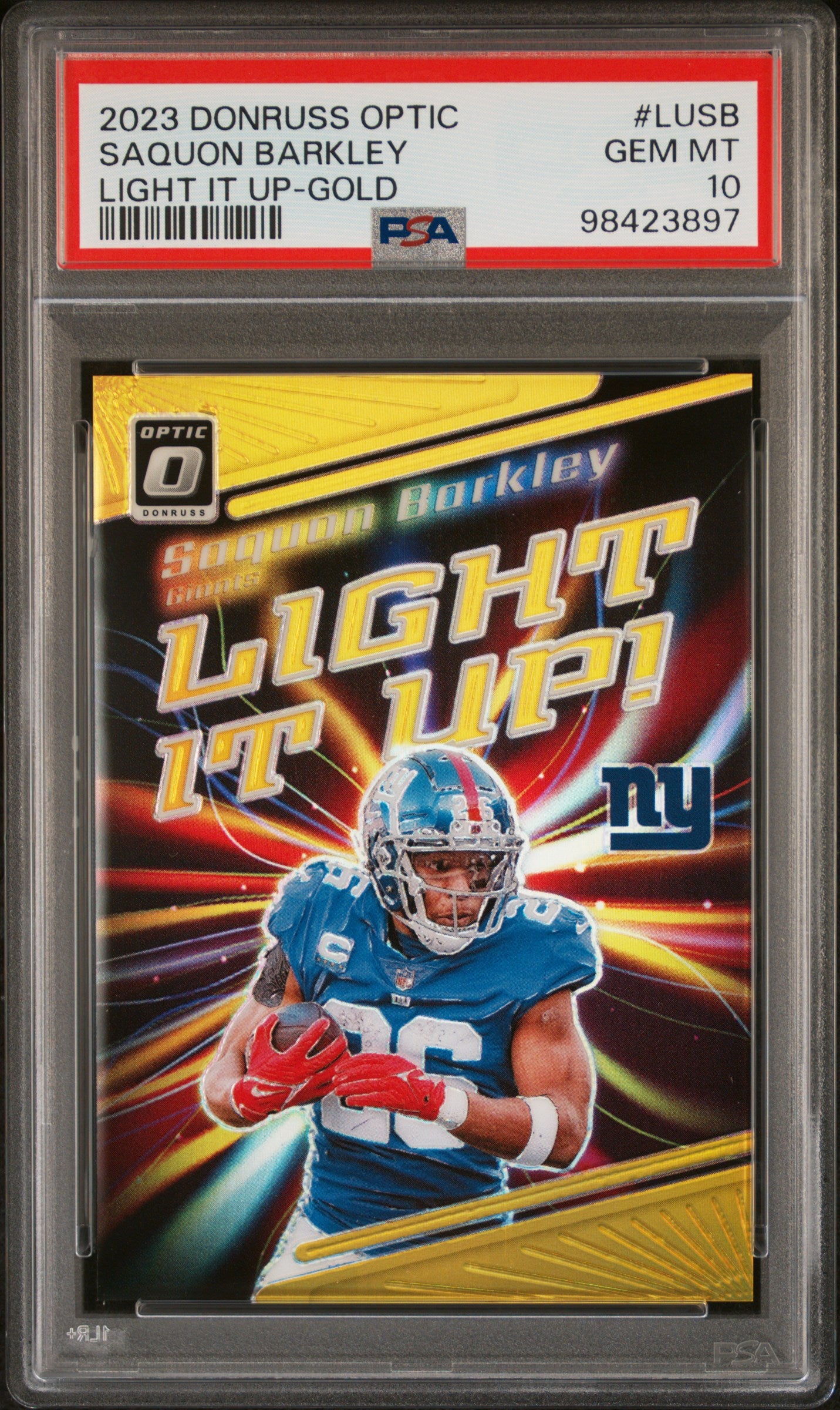 2023 Donruss Optic #LUSB Saquon Barkley Light it Up Gold PSA 10
