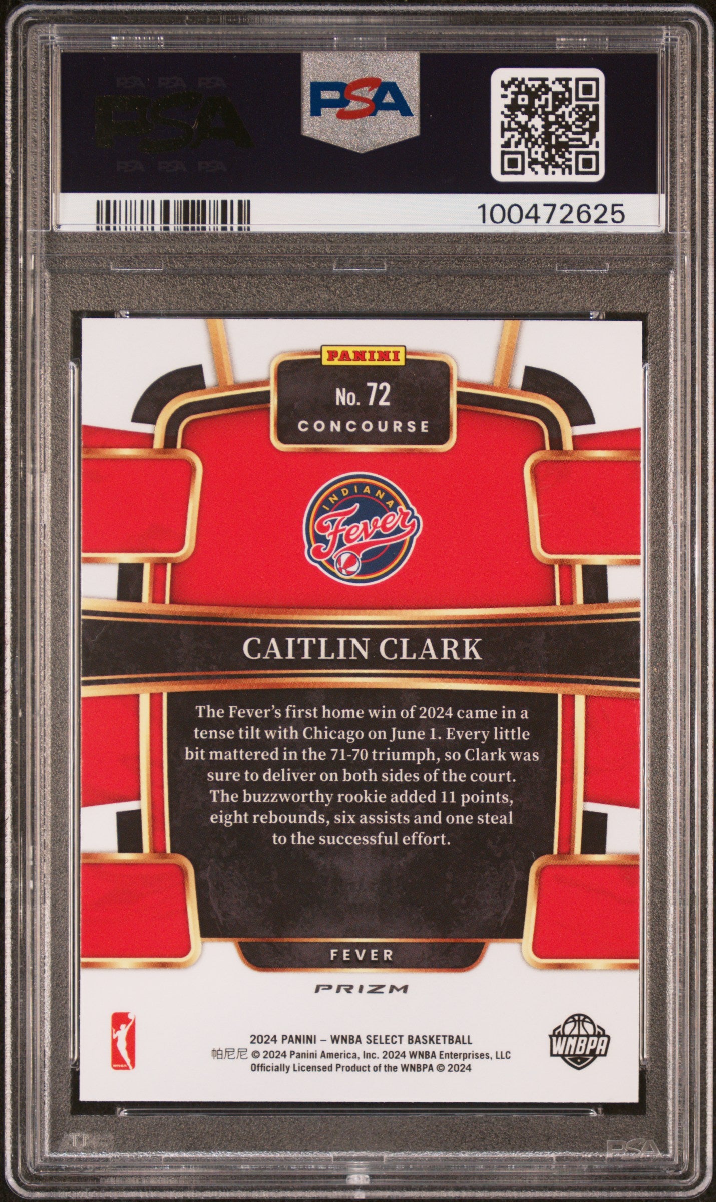 2024 Select WNBA #72 Caitlin Clark Silver PSA 10
