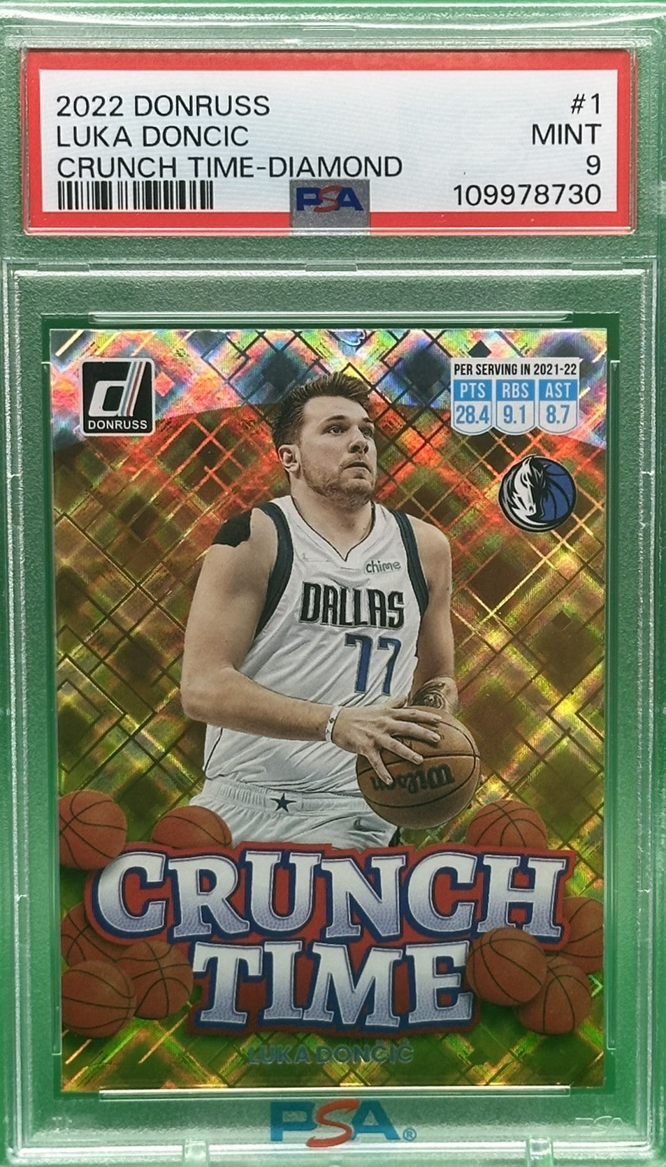 2022 Donruss #1 Luka Doncic Crunch Time Diamond PSA 9