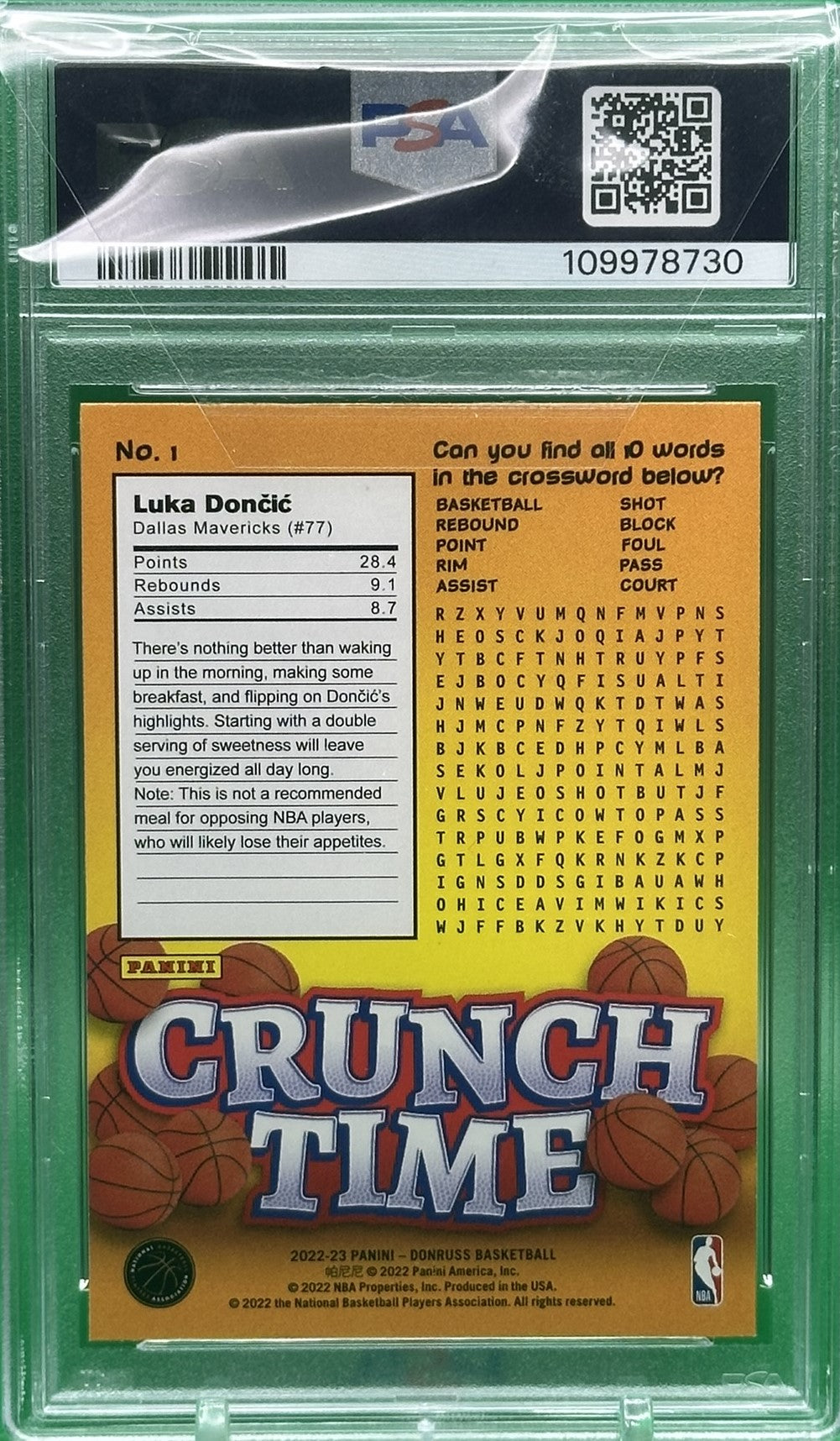 2022 Donruss #1 Luka Doncic Crunch Time Diamond PSA 9