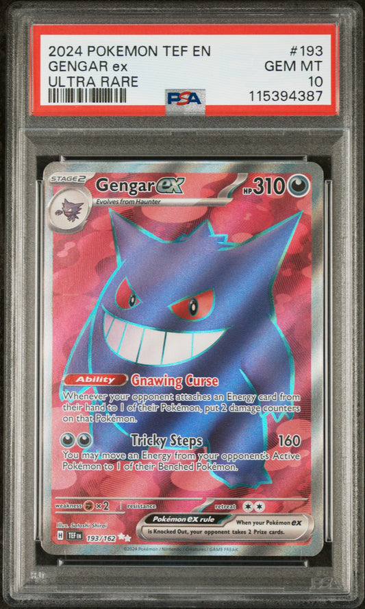 2024 Pokemon Temporal Forces #193 Gengar ex Ultra Rare PSA 10