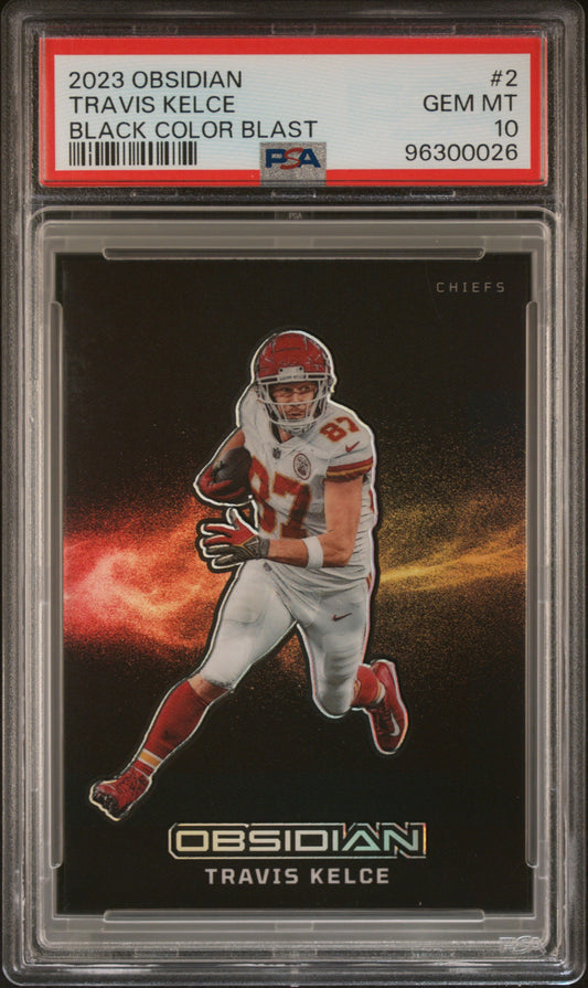 2023 Obsidian #2 Travis Kelce Black Color Blast PSA 10