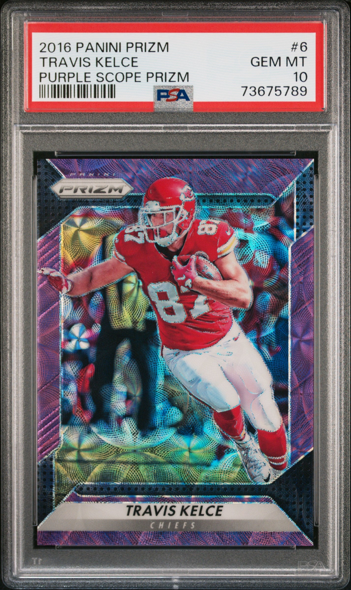 2016 Panini Prizm #6 Travis Kelce Purple Scope PSA 10
