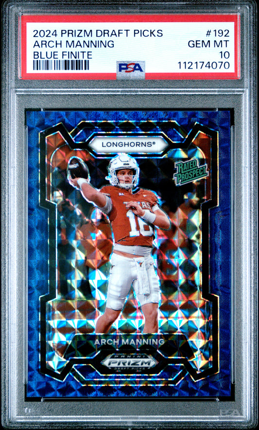 2024 Prizm Draft Picks #192 Arch Manning Blue Finite PSA 10