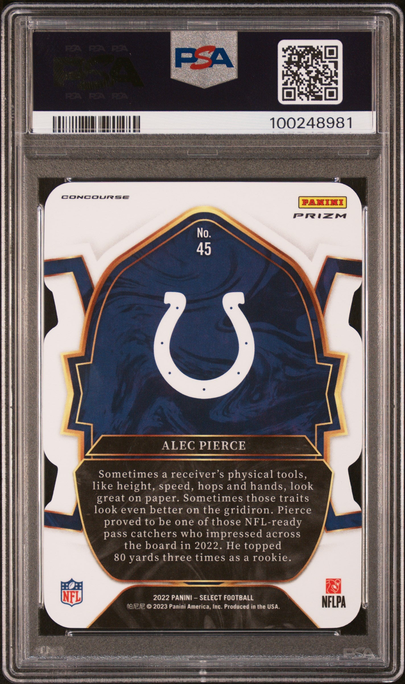 2022 Select #45 Alec Pierce Rookie Die Cut Zebra PSA 9