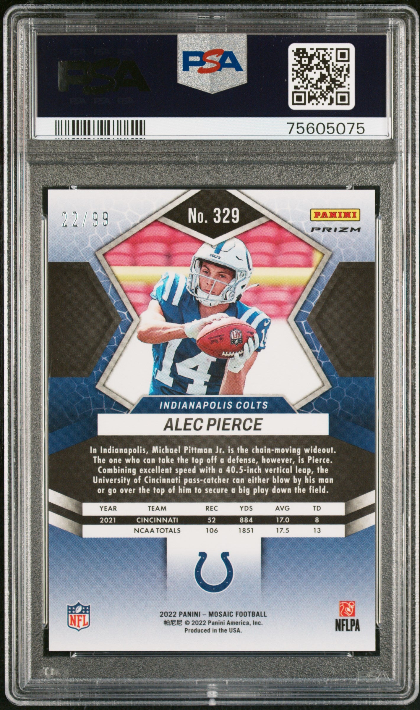 2022 Mosaic #329 Alec Pierce Rookie Blue Mosaic PSA 10