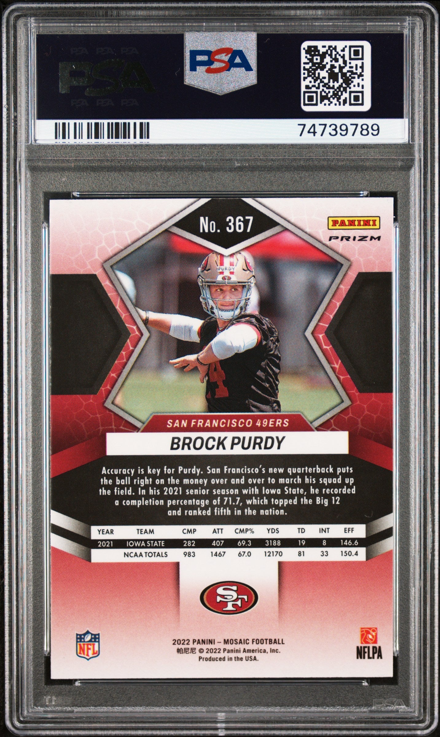 2022 Mosaic #367 Brock Purdy Rookie No Huddle Silver PSA 10