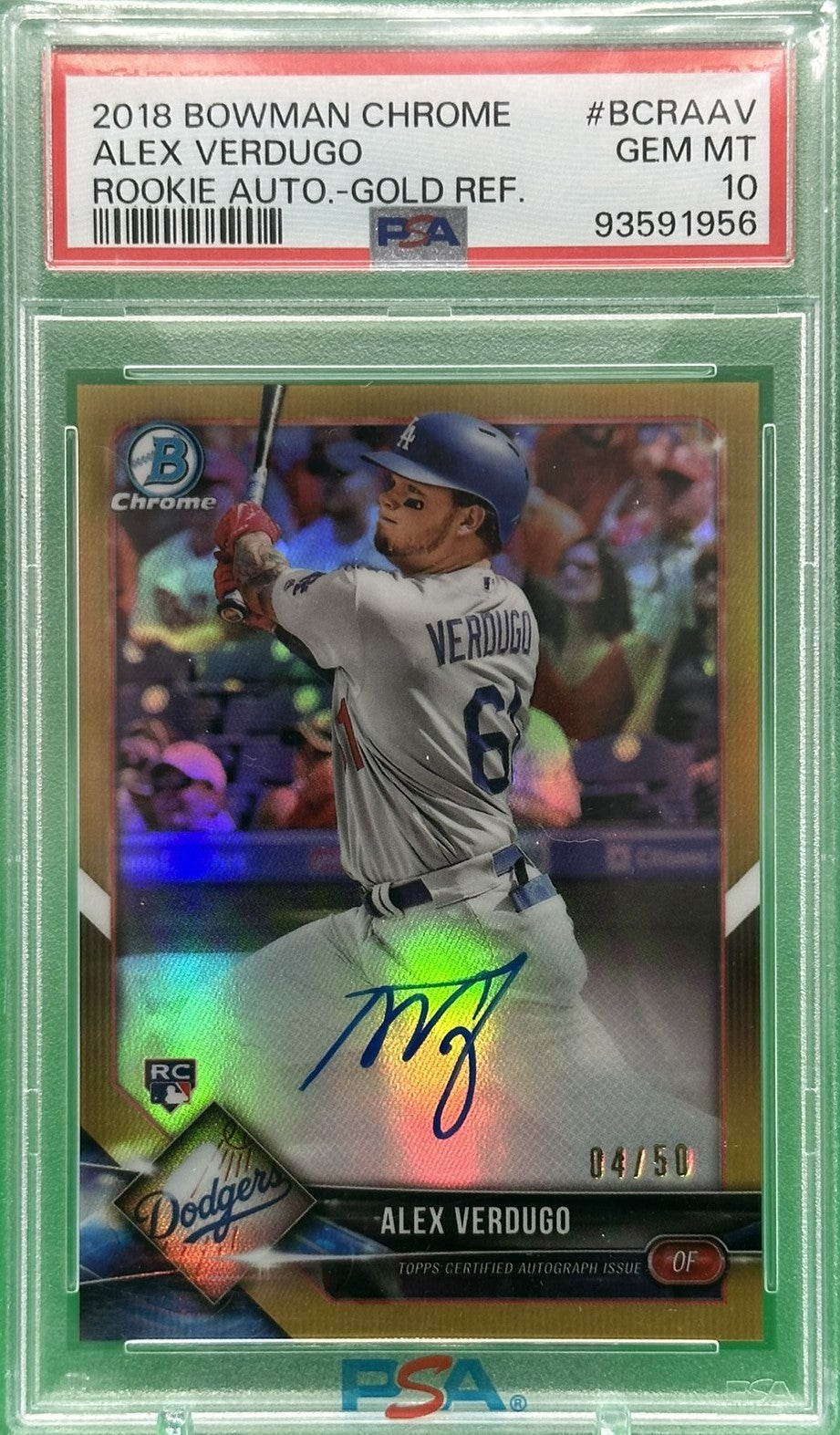 2018 Bowman Chrome #BCRAAV Alex Verdugo Auto Gold Refractor /50 PSA 10