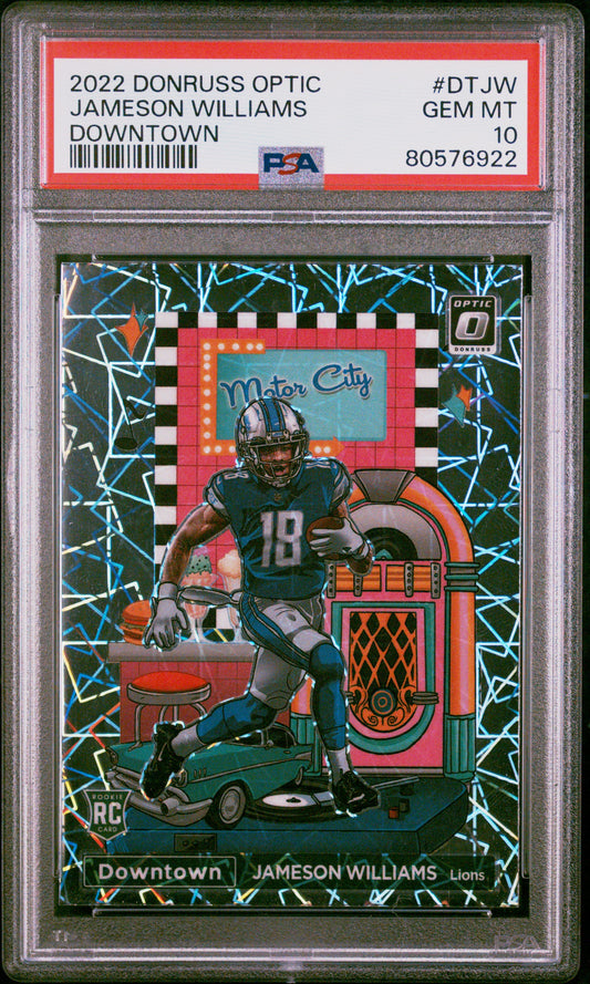 2022 Optic #DTJW Jameson Williams Rookie Downtown PSA 10