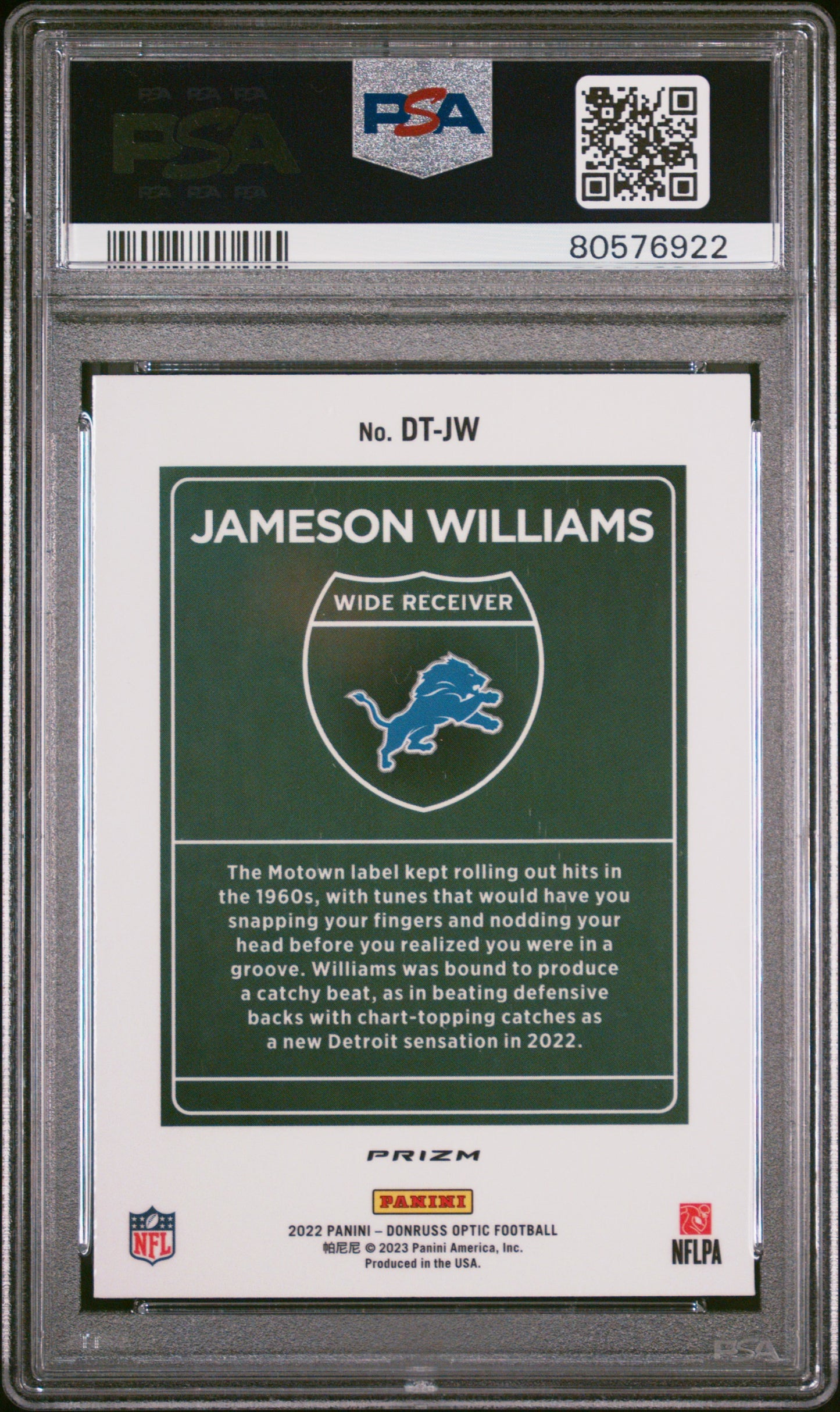 2022 Optic #DTJW Jameson Williams Rookie Downtown PSA 10